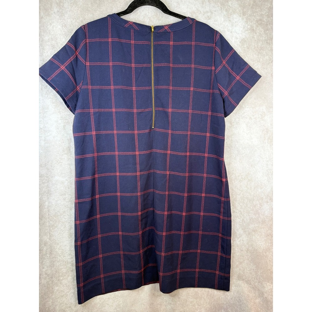J Crew Navy Blue Plaid Mini Retro Mod Academia Shift Dress Sze 14 Windowpane - Picture 4 of 5